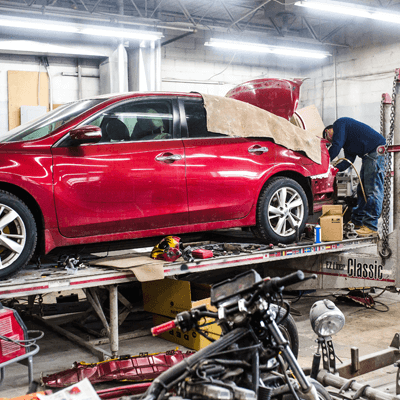 NewEnglandCollision_On-theLift Image of work at New England Collision